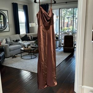 Revelry mahogany Nadia satin bridesmaid dress. Size 12. Asking 100 obo